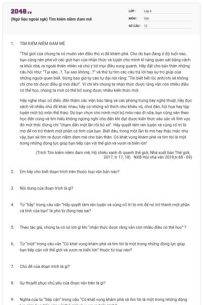 (Ngữ liệu ngoài sgk) Tìm kiếm niềm đam mê