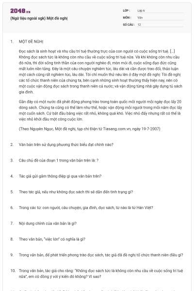 (Ngữ liệu ngoài sgk) Một đề nghị