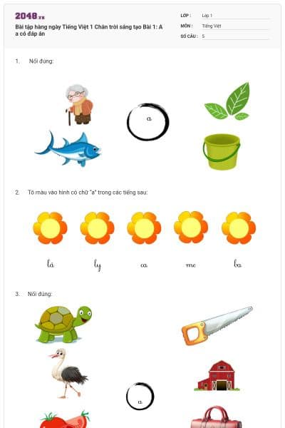 Bài tập hàng ngày Tiếng Việt 1 Chân trời sáng tạo Bài 1: A a có đáp án
