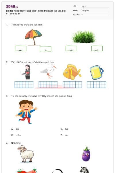 Bài tập hàng ngày Tiếng Việt 1 Chân trời sáng tạo Bài 3: C c `´ có đáp án