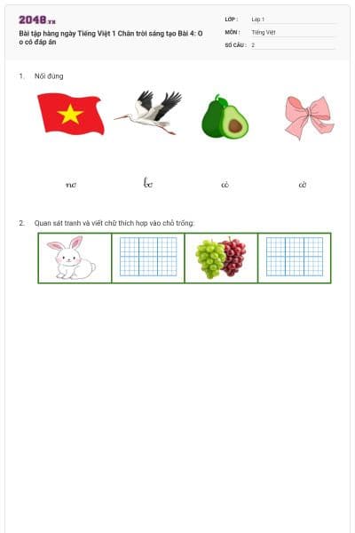 Bài tập hàng ngày Tiếng Việt 1 Chân trời sáng tạo Bài 4: O o   có đáp án