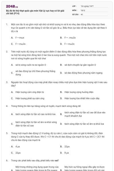 Bộ đề thi thử thpt quốc gia môn Vật Lý cực hay có lời giải chi tiết (P14)