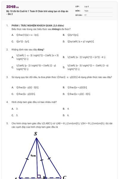 Bộ 10 đề thi Cuối kì 1 Toán 8 Chân trời sáng tạo có đáp án - Đề 2