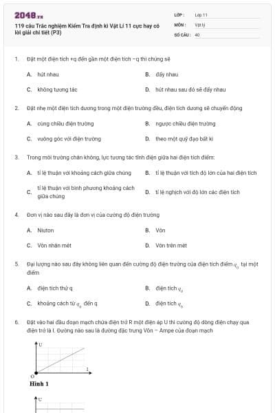 119 câu Trắc nghiệm Kiểm Tra định kì Vật Lí 11 cực hay có lời giải chi tiết (P3)
