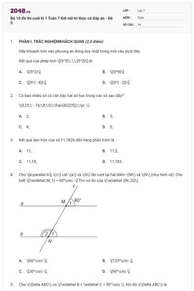 Bộ 10 đề thi cuối kì 1 Toán 7 Kết nối tri thức có đáp án - Đề 5