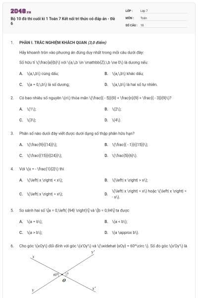 Bộ 10 đề thi cuối kì 1 Toán 7 Kết nối tri thức có đáp án - Đề 6