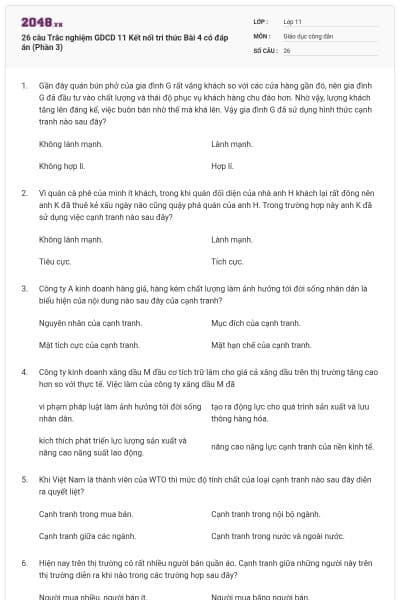 26 câu Trắc nghiệm GDCD 11 Kết nối tri thức Bài 4 có đáp án (Phần 3)