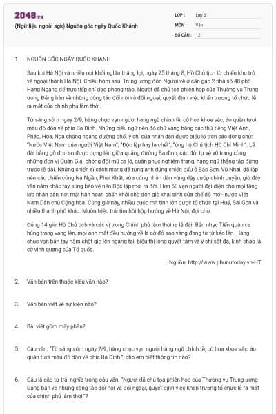 (Ngữ liệu ngoài sgk) Nguồn gốc ngày Quốc Khánh