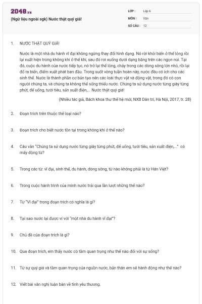 (Ngữ liệu ngoài sgk) Nước thật quý giá!