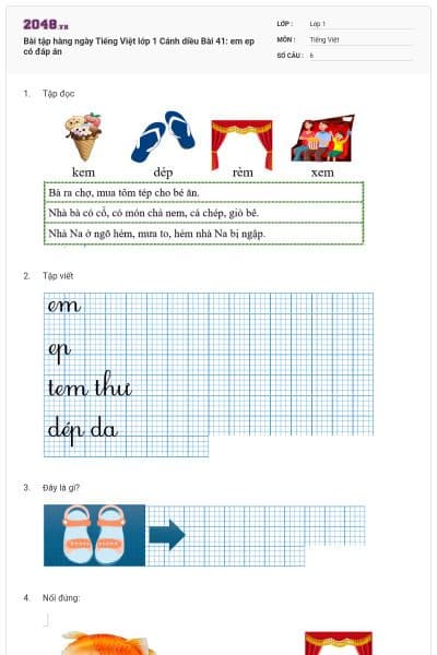 Bài tập hàng ngày Tiếng Việt lớp 1 Cánh diều Bài 41: em ep có đáp án