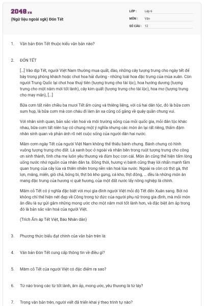 (Ngữ liệu ngoài sgk) Đón Tết