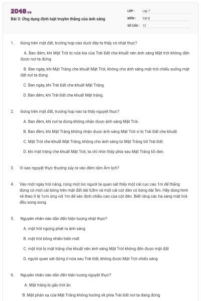 Bài 3: Ứng dụng định luật truyền thẳng của ánh sáng