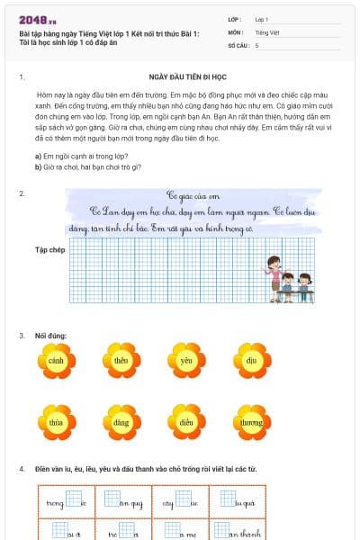Bài tập hàng ngày Tiếng Việt lớp 1 Kết nối tri thức Bài 1: Tôi là học sinh lớp 1 có đáp án
