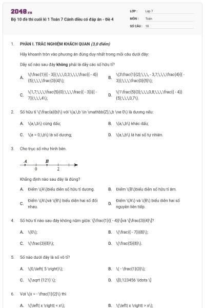 Bộ 10 đề thi cuối kì 1 Toán 7 Cánh diều có đáp án - Đề 4