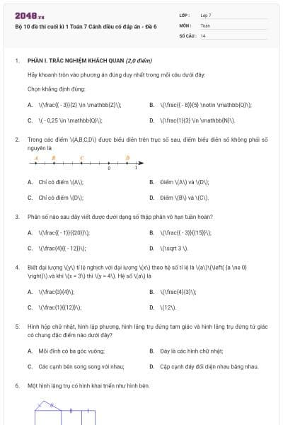 Bộ 10 đề thi cuối kì 1 Toán 7 Cánh diều có đáp án - Đề 6