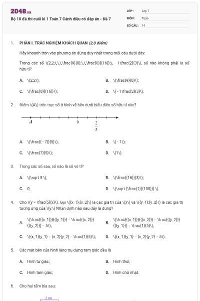 Bộ 10 đề thi cuối kì 1 Toán 7 Cánh diều có đáp án - Đề 7