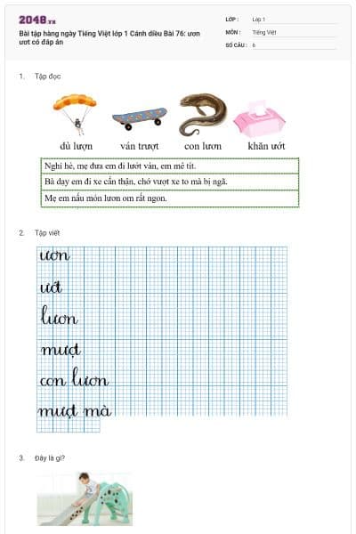 Bài tập hàng ngày Tiếng Việt lớp 1 Cánh diều Bài 76: ươn ươt có đáp án