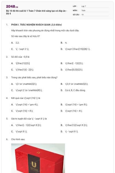 Bộ 10 đề thi cuối kì 1 Toán 7 Chân trời sáng tạo có đáp án - Đề 4