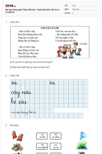 Bài tập hàng ngày Tiếng Việt lớp 1 Cánh diều Bài 108: êu iu có đáp án