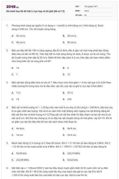 Đề minh họa đề thi Vật Lí cực hay có lời giải (Đề số 13)