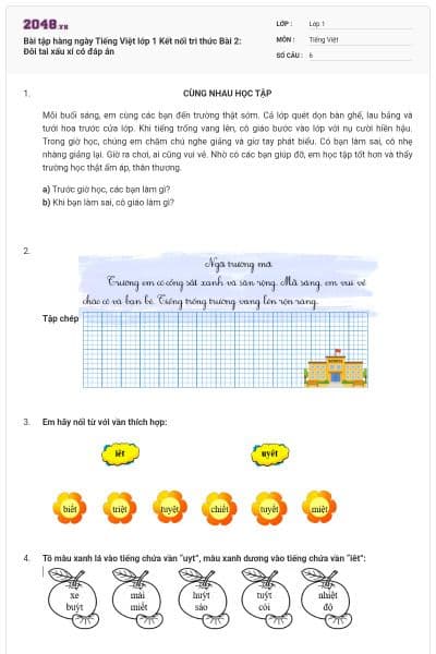 Bài tập hàng ngày Tiếng Việt lớp 1 Kết nối tri thức Bài 2: Đôi tai xấu xí có đáp án