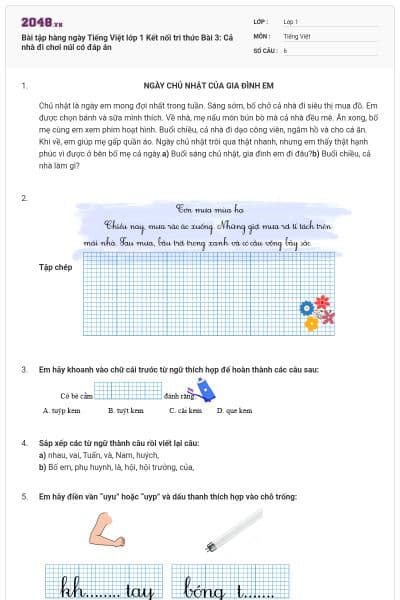 Bài tập hàng ngày Tiếng Việt lớp 1 Kết nối tri thức Bài 3: Cả nhà đi chơi núi có đáp án