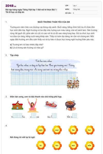 Bài tập hàng ngày Tiếng Việt lớp 1 Kết nối tri thức Bài 1: Tôi đi học có đáp án