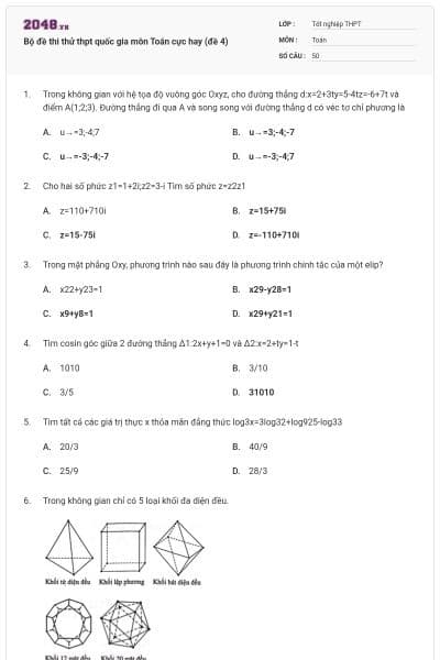 Bộ đề thi thử thpt quốc gia môn Toán cực hay (đề 4)