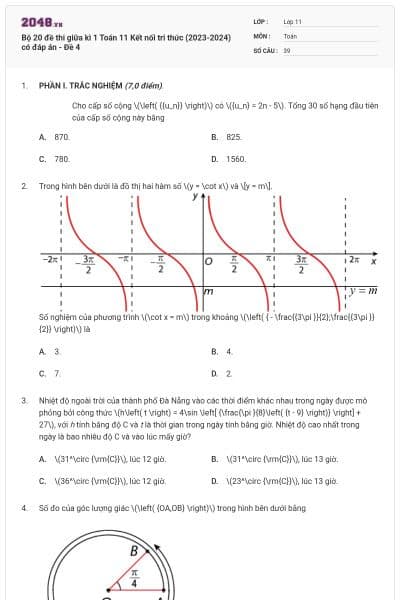Bộ 20 đề thi giữa kì 1 Toán 11 Kết nối tri thức (2023-2024) có đáp án - Đề 4