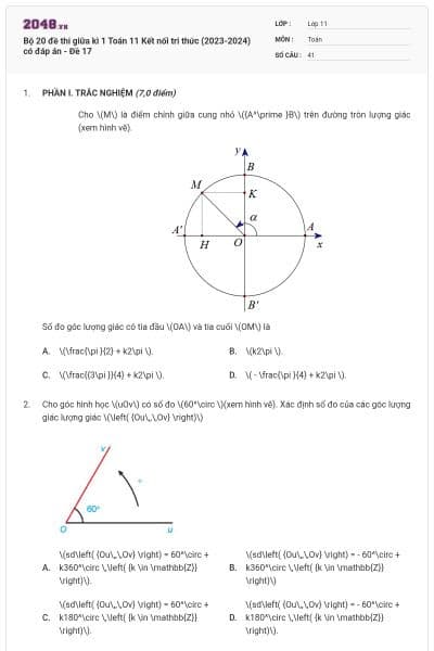 Bộ 20 đề thi giữa kì 1 Toán 11 Kết nối tri thức (2023-2024) có đáp án - Đề 17