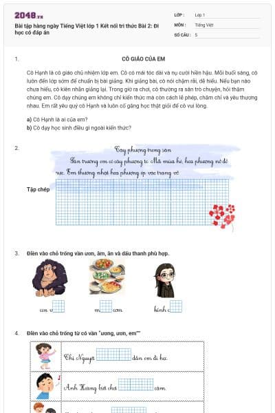 Bài tập hàng ngày Tiếng Việt lớp 1 Kết nối tri thức Bài 2: Đi học có đáp án