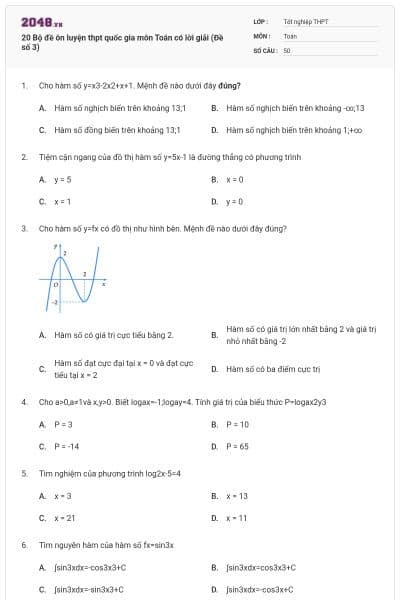 20 Bộ đề ôn luyện thpt quốc gia môn Toán có lời giải (Đề số 3)