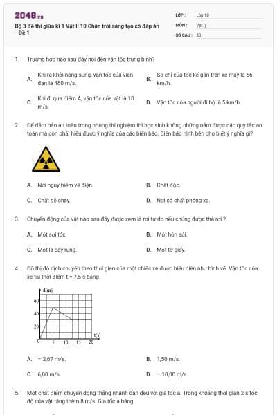 Bộ 3 đề thi giữa kì 1 Vật lí 10 Chân trời sáng tạo có đáp án - Đề 1