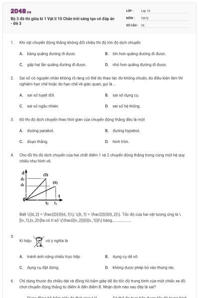 Bộ 3 đề thi giữa kì 1 Vật lí 10 Chân trời sáng tạo có đáp án - Đề 3