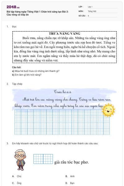 Bài tập hàng ngày Tiếng Việt 1 Chân trời sáng tạo Bài 3: Cầu vồng có đáp án