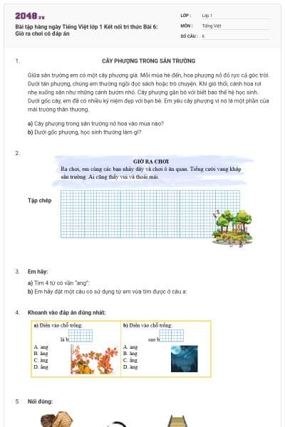 Bài tập hàng ngày Tiếng Việt lớp 1 Kết nối tri thức Bài 6: Giờ ra chơi có đáp án