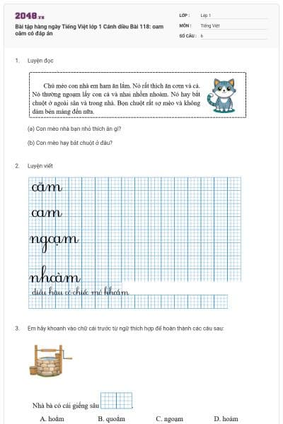 Bài tập hàng ngày Tiếng Việt lớp 1 Cánh diều Bài 118: oam oăm có đáp án