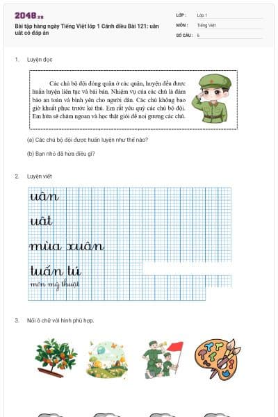 Bài tập hàng ngày Tiếng Việt lớp 1 Cánh diều Bài 121: uân uât có đáp án