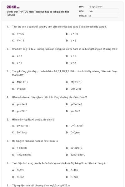 Đề thi thử THPTQG môn Toán cực hay có lời giải chi tiết (Đề 29)