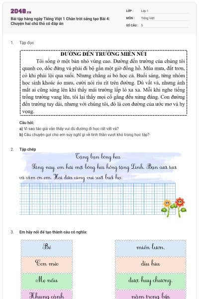 Bài tập hàng ngày Tiếng Việt 1 Chân trời sáng tạo Bài 4: Chuyện hai chú thỏ có đáp án