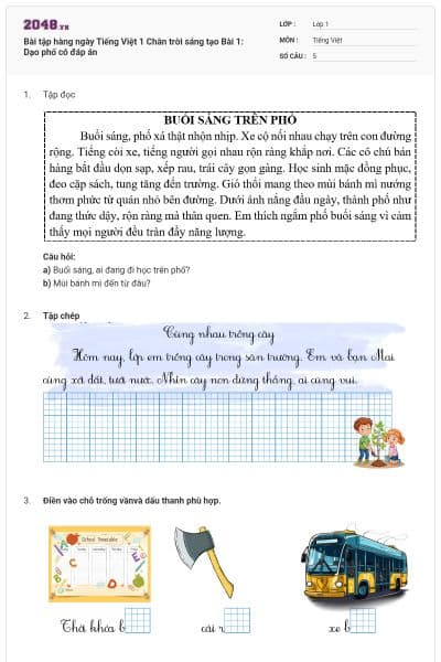 Bài tập hàng ngày Tiếng Việt 1 Chân trời sáng tạo Bài 1: Dạo phố có đáp án