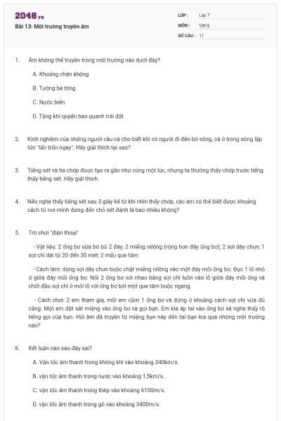 Bài 13: Môi trường truyền âm