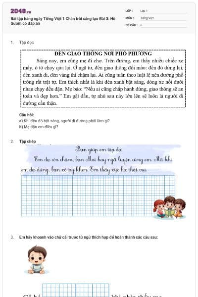 Bài tập hàng ngày Tiếng Việt 1 Chân trời sáng tạo Bài 3: Hồ Gươm có đáp án