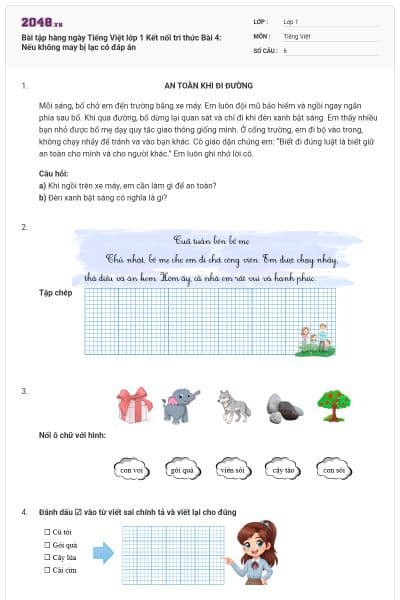 Bài tập hàng ngày Tiếng Việt lớp 1 Kết nối tri thức Bài 4: Nếu không may bị lạc có đáp án