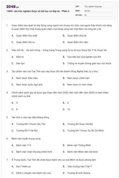 1580+ câu trắc nghiệm Dược xã hội học có đáp án - Phần 5