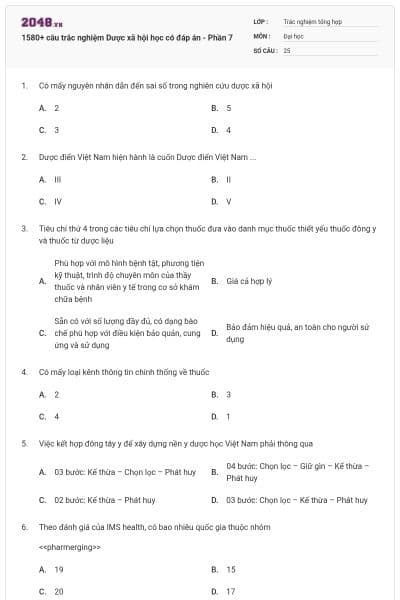 1580+ câu trắc nghiệm Dược xã hội học có đáp án - Phần 7