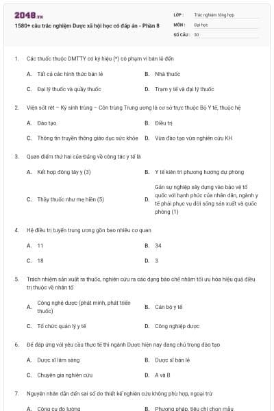 1580+ câu trắc nghiệm Dược xã hội học có đáp án - Phần 8