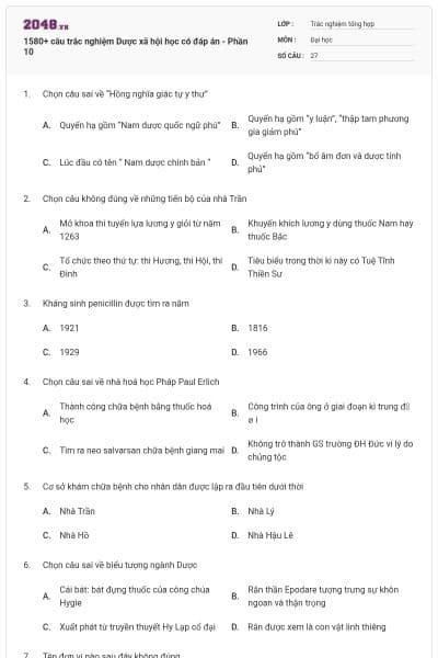 1580+ câu trắc nghiệm Dược xã hội học có đáp án - Phần 10