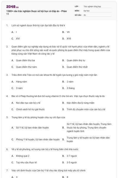1580+ câu trắc nghiệm Dược xã hội học có đáp án - Phần 11