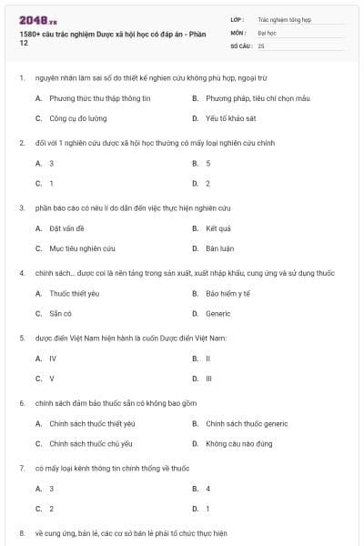 1580+ câu trắc nghiệm Dược xã hội học có đáp án - Phần 12